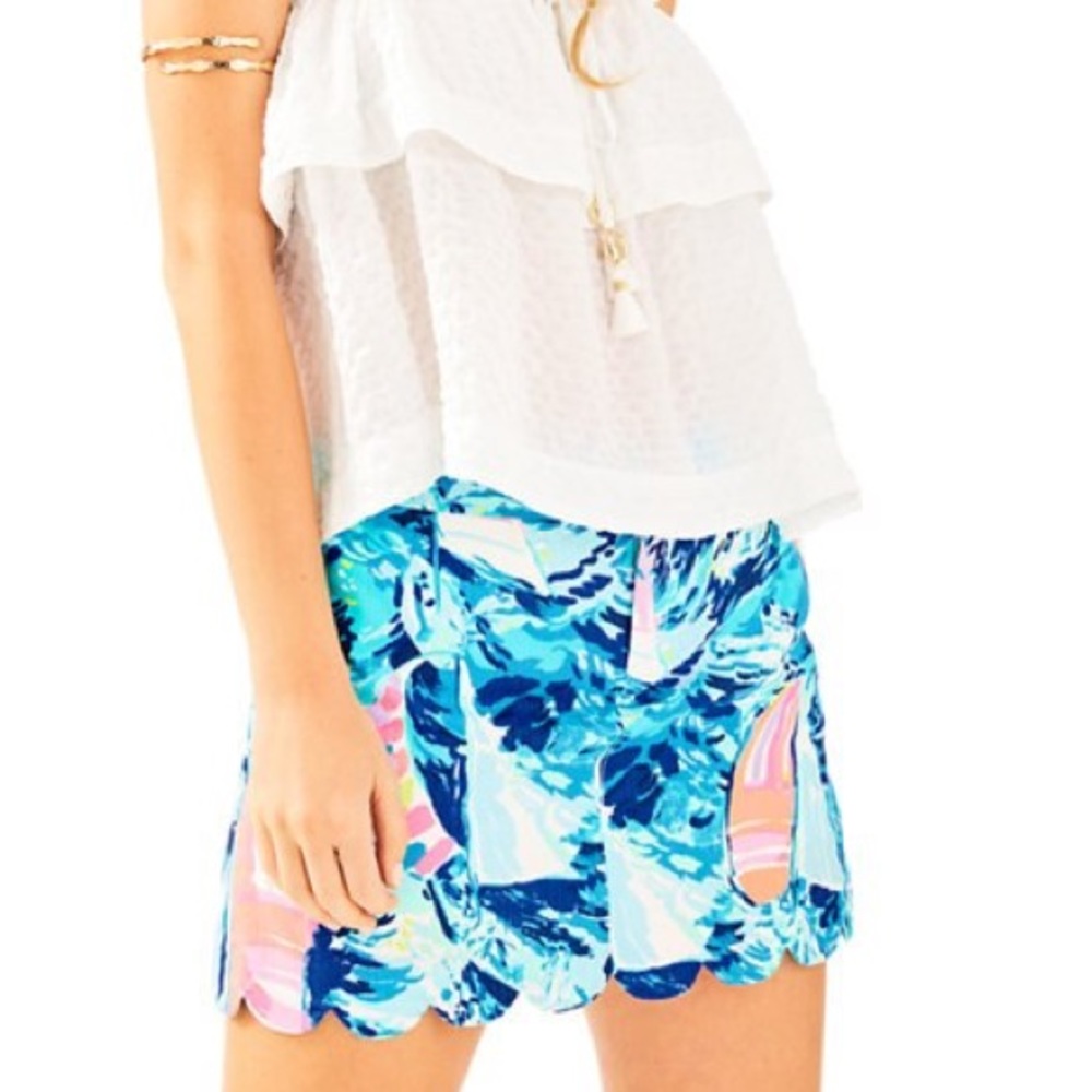 Sailboat Print Scallop Hem Skort